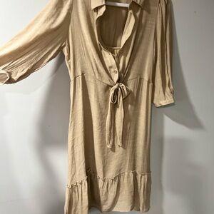 Beige Tie-Front Dress - Medium